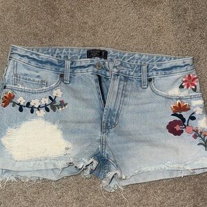 Embroidered Floral Denim Shorts